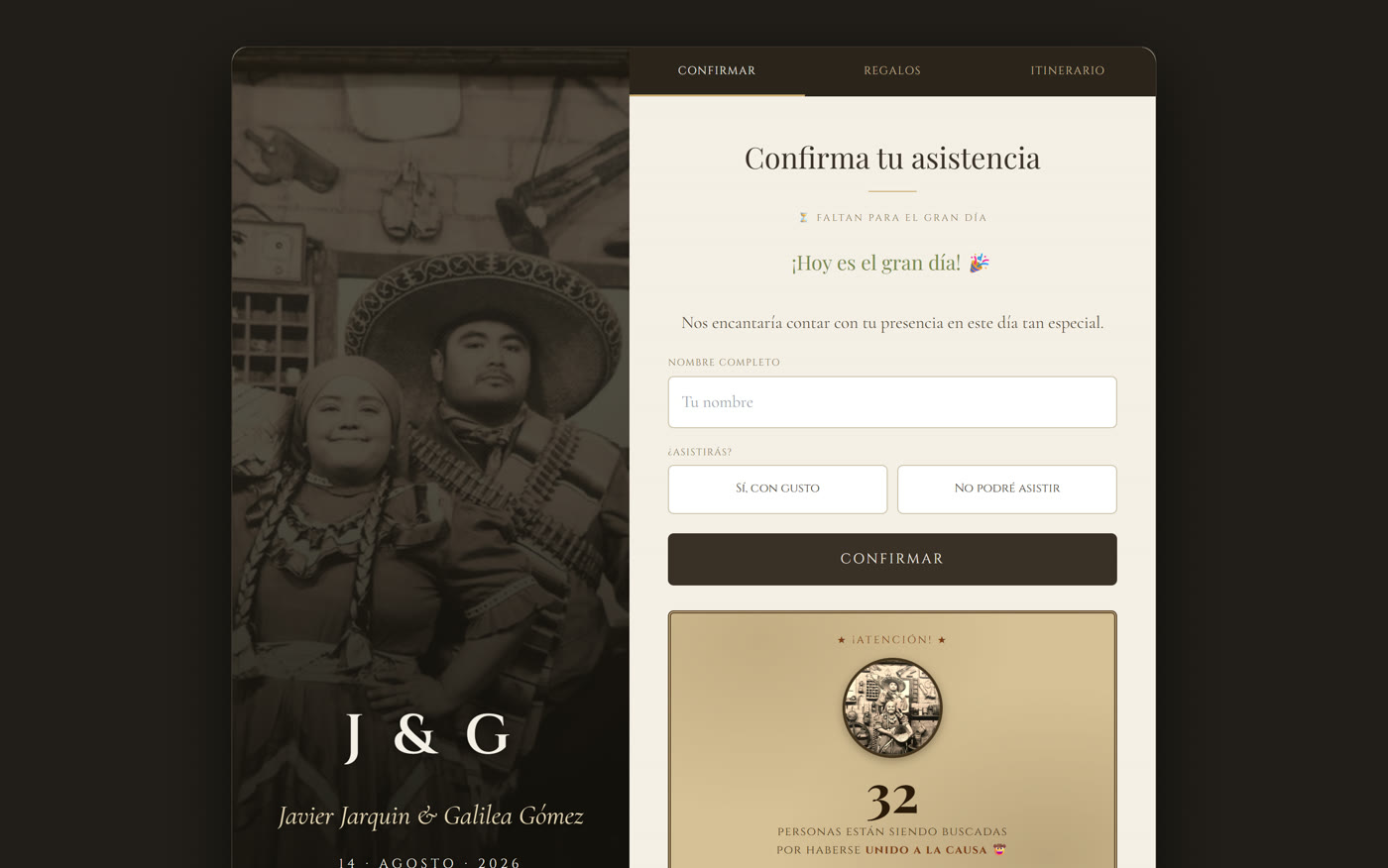 La misma invitación en computadora