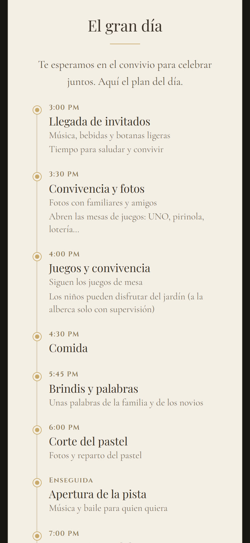 Itinerario del día hora por hora