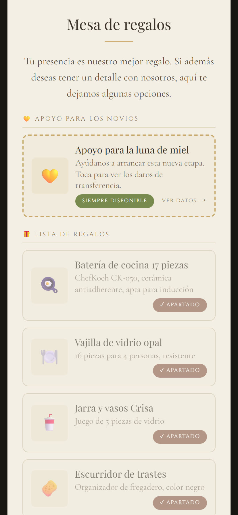Mesa de regalos